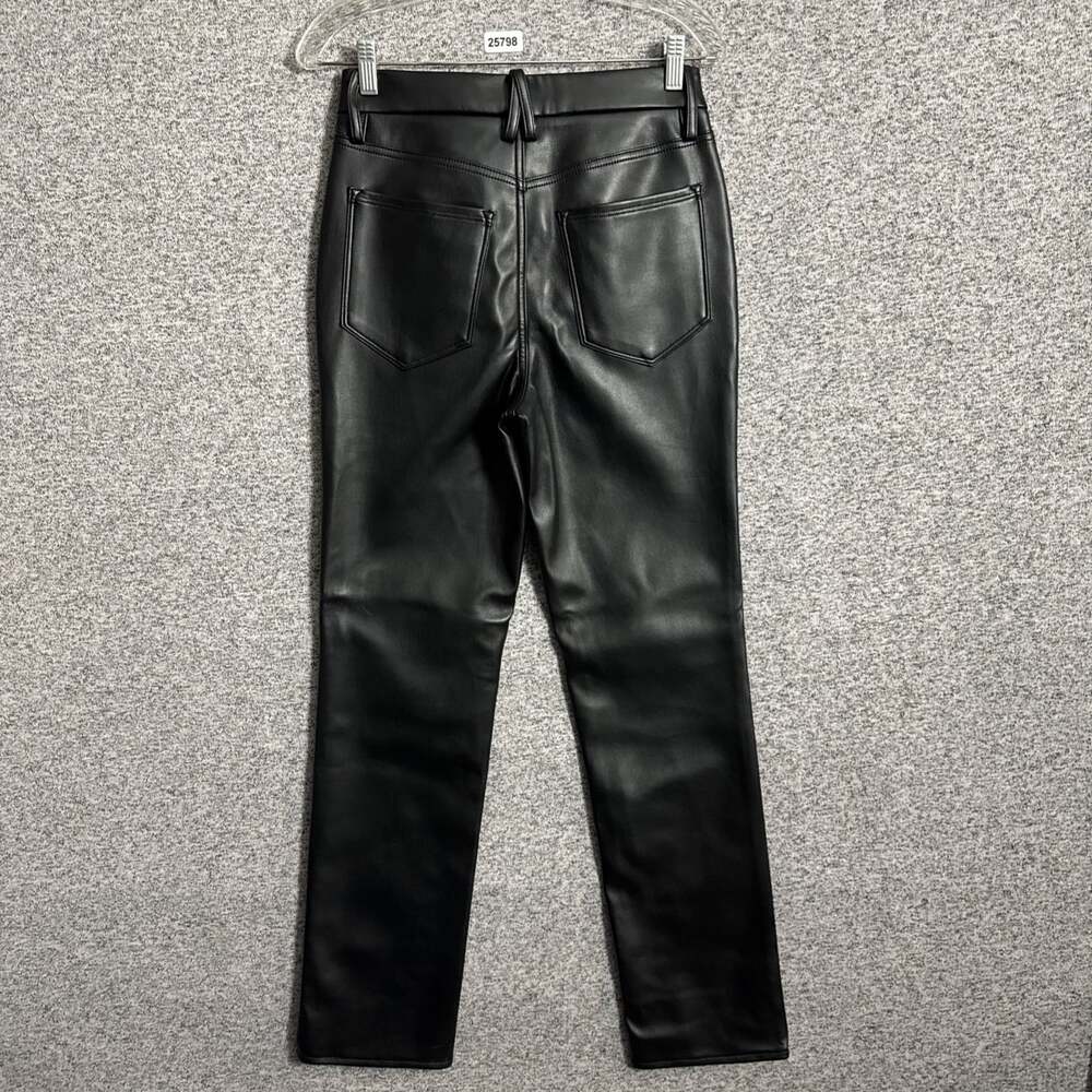 Good American Women’s Size 4/27 Black Faux Leather Icon Straight High Waisted - Picture 3 of 13